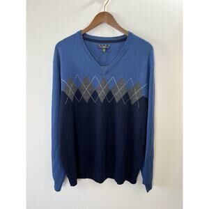 Club Room Men’s Merino Wool Blend Argyle Sweater Size XXL Blue Grandpacore NWTS
